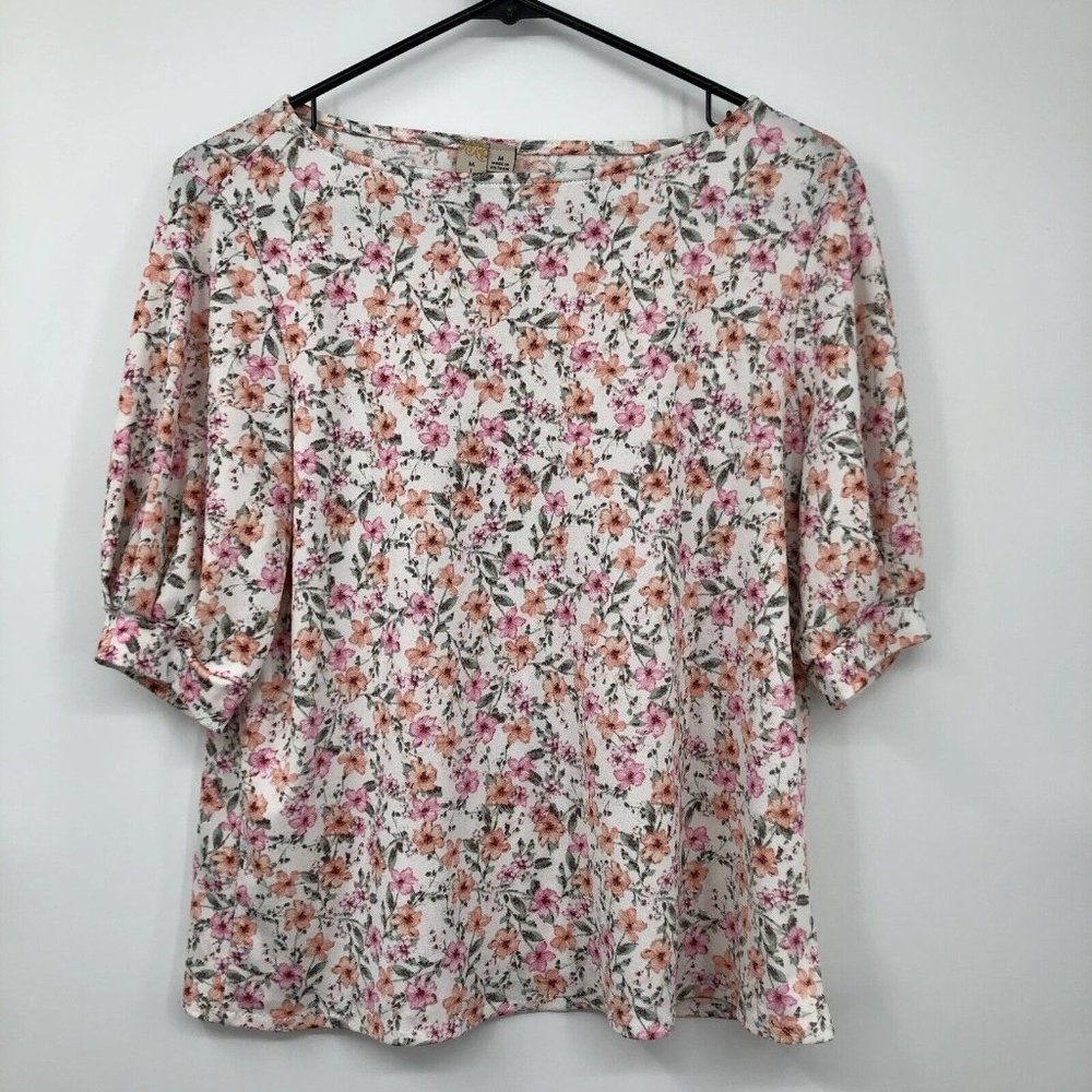 Misia Floral Blouse in White with Pink and Orange Flowers